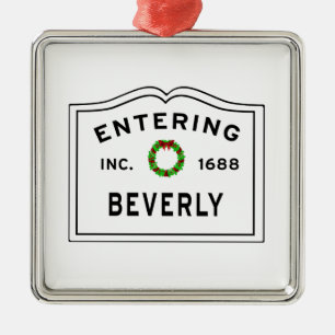 Beverly, MA Holiday Wreath Metal Ornament