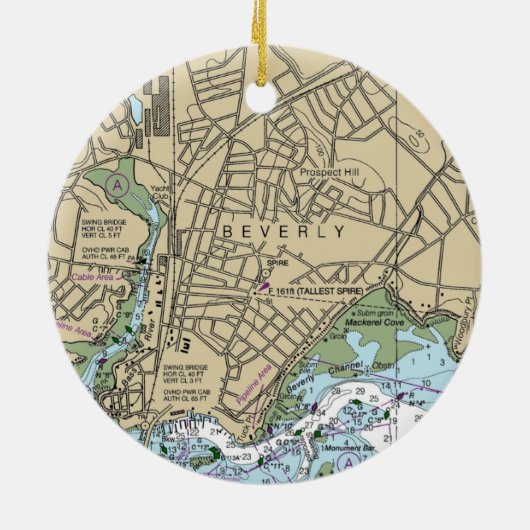 Beverly MA Nautical Chart Keramisch Ornament (Achterkant)