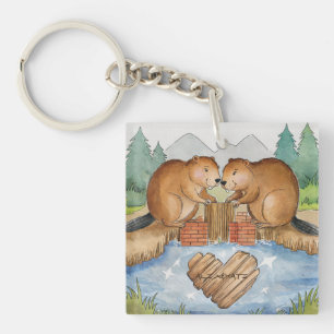 Bevers in de liefde sleutelhanger