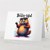 Bevertiful voelen - Funny Beaver Graphic Kaart (Gele Bloem)