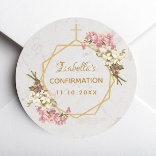 Bevestiging Bloemen Goud Kruis Roze Orchideeën Mar Ronde Sticker