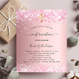 Bevestiging blush roze glitter budget uitnodiging flyer