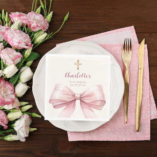 Bevestiging blush roze lint crèmekleurig kruis lun servet