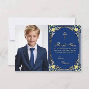 Bevestiging Boy Foto Royal Blue Gold Bedankkaart
