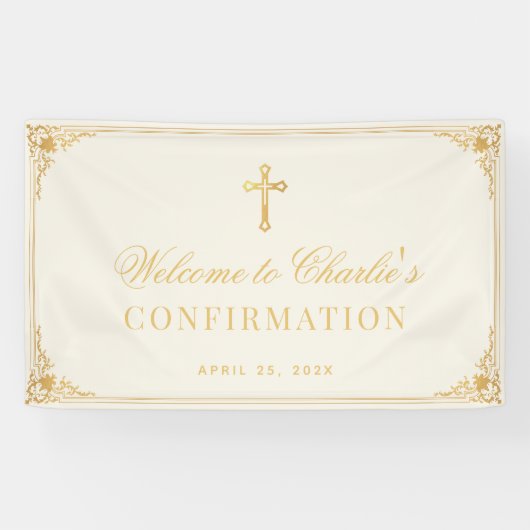 Bevestiging Faux Gold Cross Elegant Ivoor Spandoek (Horizontaal)