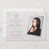 Bevestiging Foto Faux Zilver Wit Marmer Script Kaart (Voorkant)