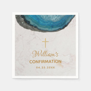 Bevestiging Jongen Blauwe Geode Gouden Kruis Marme Servet