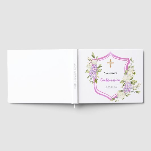 Bevestiging kam roze paarse bloemen meisje gastenboek (Volledig)