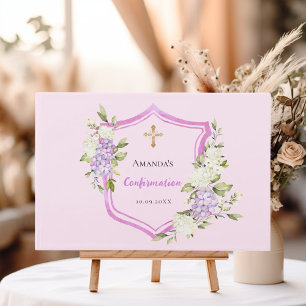 Bevestiging kam roze paarse bloemen meisje gastenboek