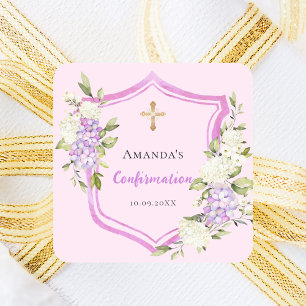 Bevestiging kam roze paarse bloemen vierkante sticker