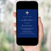 Bevestiging marine blauw wit jongen goud cross lux kaart