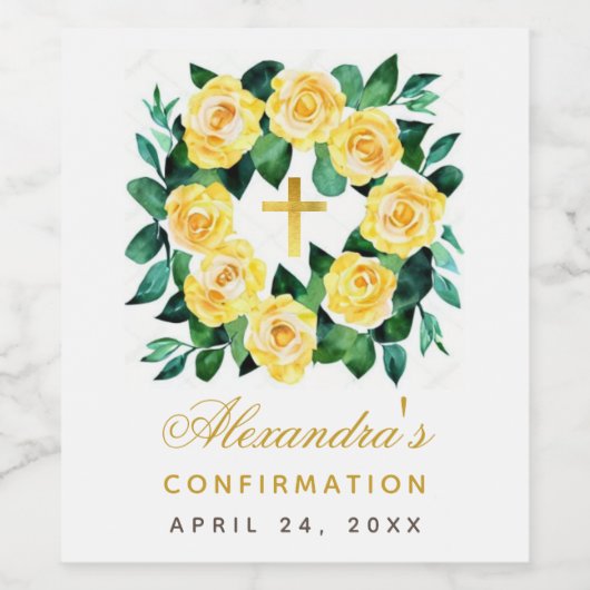 Bevestiging Meisje Gele Rozen Krans Waterverf Wijn Etiket (Enkel label)