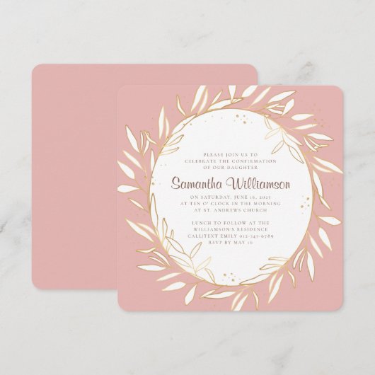 Bevestiging Moderne Gouden Foliage op Roze Kaart (Voorkant / Achterkant)