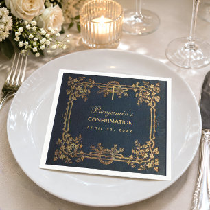 Bevestiging Navy Blauwe Gouden Wijnranken Vintage Servet