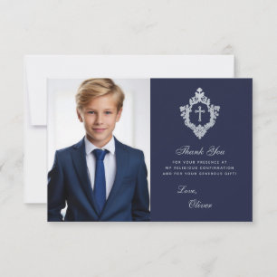 Bevestiging Navy Blauwe Nep Zilveren Kuif Jong Fot Bedankkaart