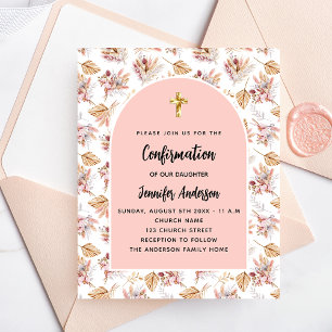 Bevestiging pampas roos gouden bloemenuitnodiging flyer