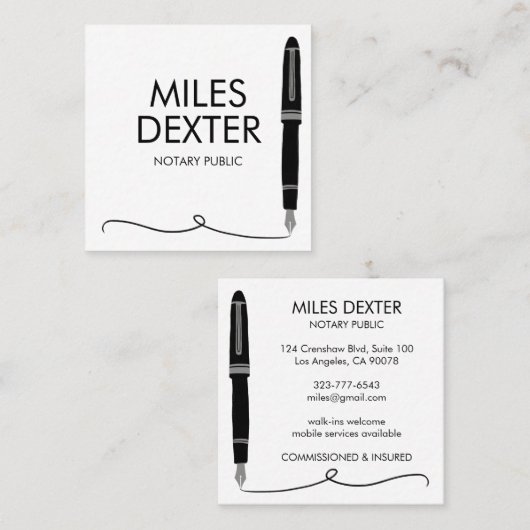 Bevestiging Pen Handtekening Notaris Public Legal Vierkante Visitekaartje (Voorkant / Achterkant)