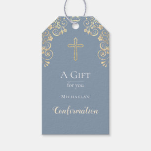 Bevestiging robuust blauw goud kruis cadeaulabel