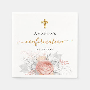 Bevestiging roos goud florale witte naam meisje servet