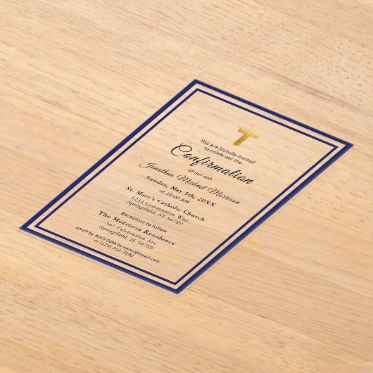 Bevestiging Royal Blue White Minimalist Boy Acryl Uitnodigingen (Laagn)