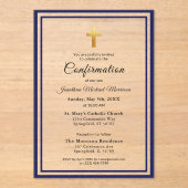 Bevestiging Royal Blue White Minimalist Boy Acryl Uitnodigingen (Voorkant)