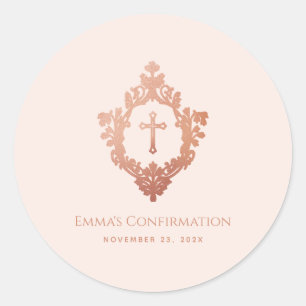 Bevestiging Roze Goud Vintage Kruis in Wapen Ronde Sticker