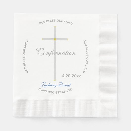 Bevestiging Silver Cross Boy Blue Name Servet (Voorkant)