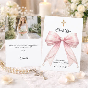 Bevestiging strik roze parels foto meisje bedankkaart