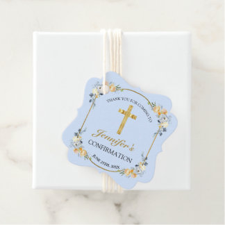 Bevestiging van Elegant Gold Blue Peach Floral Gir Bedankjes Labels