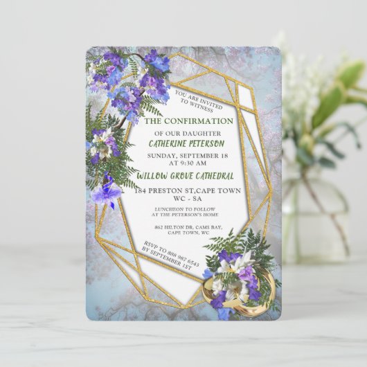 Bevestiging van geometrische goud en Jacaranda Flo Kaart (Staand voorkant)