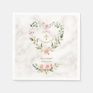 Bevestiging van roze Floral Heart Gold Marble Girl Servet