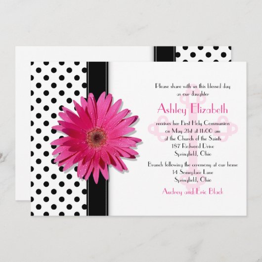 Bevestiging van zwarte en witte poka Dot Daisy Kaart (Voorkant / Achterkant)