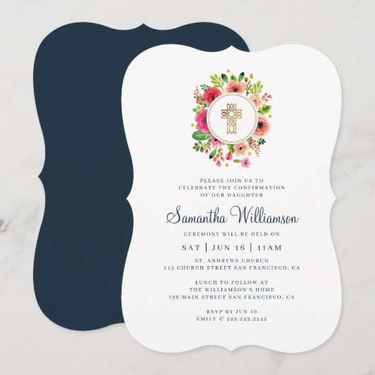 Bevestiging voor haar Waterverf Floral Cross Kaart (Voorkant / Achterkant)