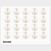 Bevestiging witte goudglitterkruisnaam ronde sticker (Vel)