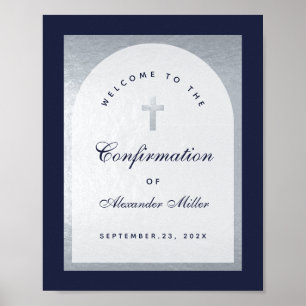 Bevestiging Zilver Boog Marineblauw Welkom Bord Poster