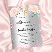 Bevestiging zilverroze floralen meisje sparkles uitnodiging briefkaart
