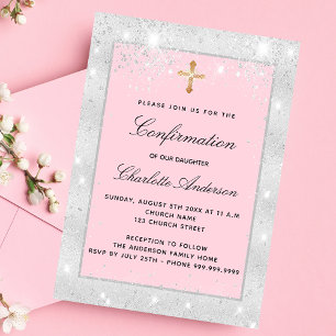 Bevestiging zilverroze glitterscript luxe kaart