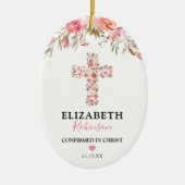 Bevestigingscode | Roze Floral Cross Keramisch Ornament (Voorkant)