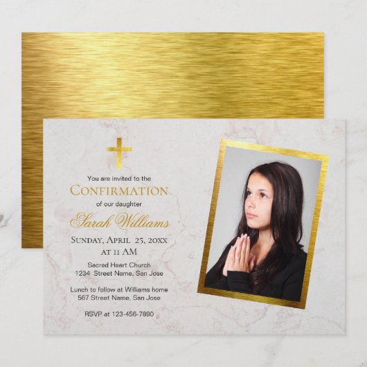 Bevestigingsfoto Marble Faux Gold Foil Script Kaart (Voorkant / Achterkant)