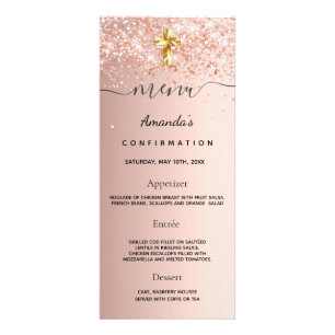 Bevestigingsmenu blush roos goud glitter stof reclamekaart