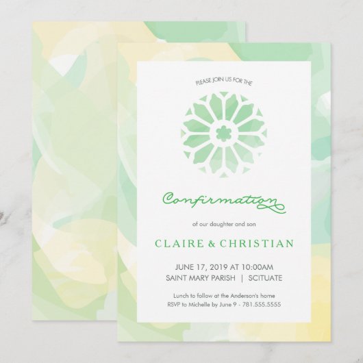 Bevestigingsuitnodiging, meisjes of jongens (tweel kaart (Voorkant / Achterkant)