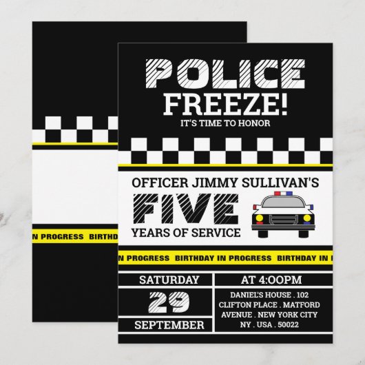Bevriezen! Verjaardagsfeest van de politieagent Kaart (Voorkant / Achterkant)
