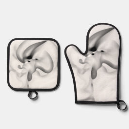 Bevroren: Abstract grijs, wit & zwart Ovenwant & Pannenlap Set