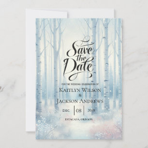 Bevroren Blauwe Berk Bos Bruiloft Save The Date