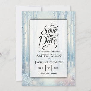 Bevroren Blauwe Berk Bos Bruiloft Save The Date