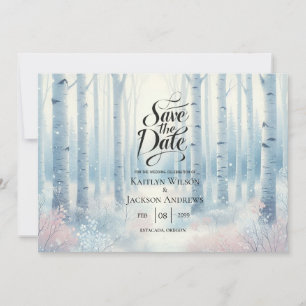 Bevroren Blauwe Berkenbos Bruiloft Save The Date