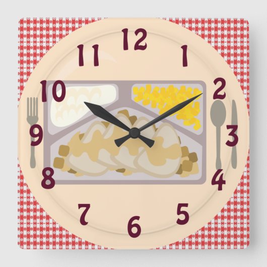 Bevroren Diner op een Bord Vierkante Klok (Voorkant)