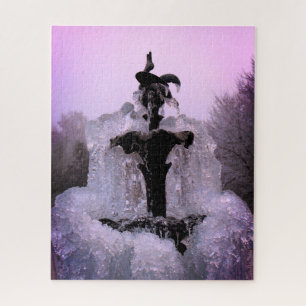 Bevroren fontein bij zonsondergang legpuzzel