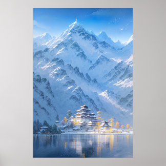 Bevroren klooster, winterlandschap poster