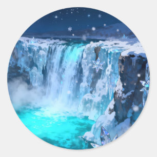 Bevroren Kristal Waterval Stickerblad Ronde Sticker